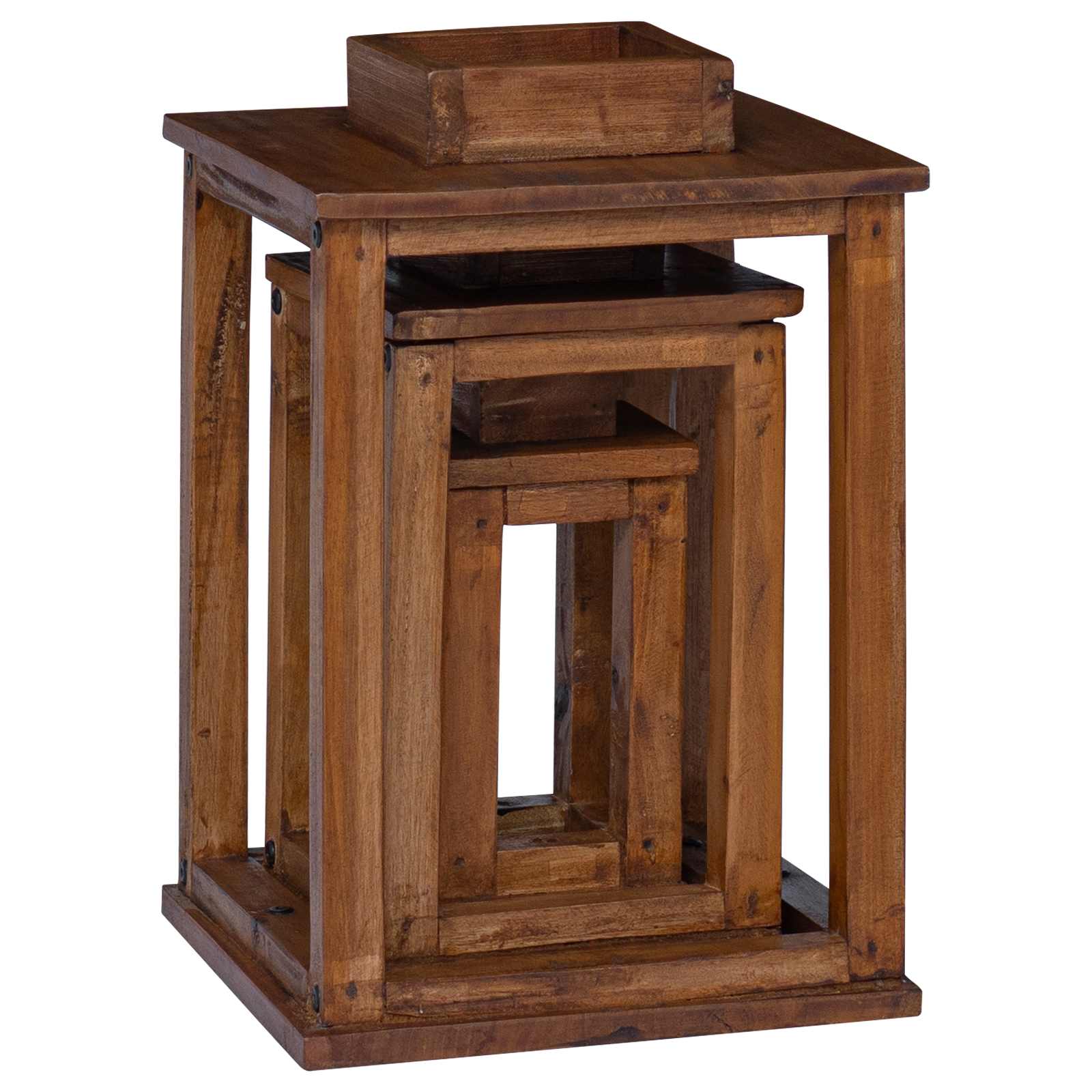 Farol 3 pcs Natural Madera de Caoba