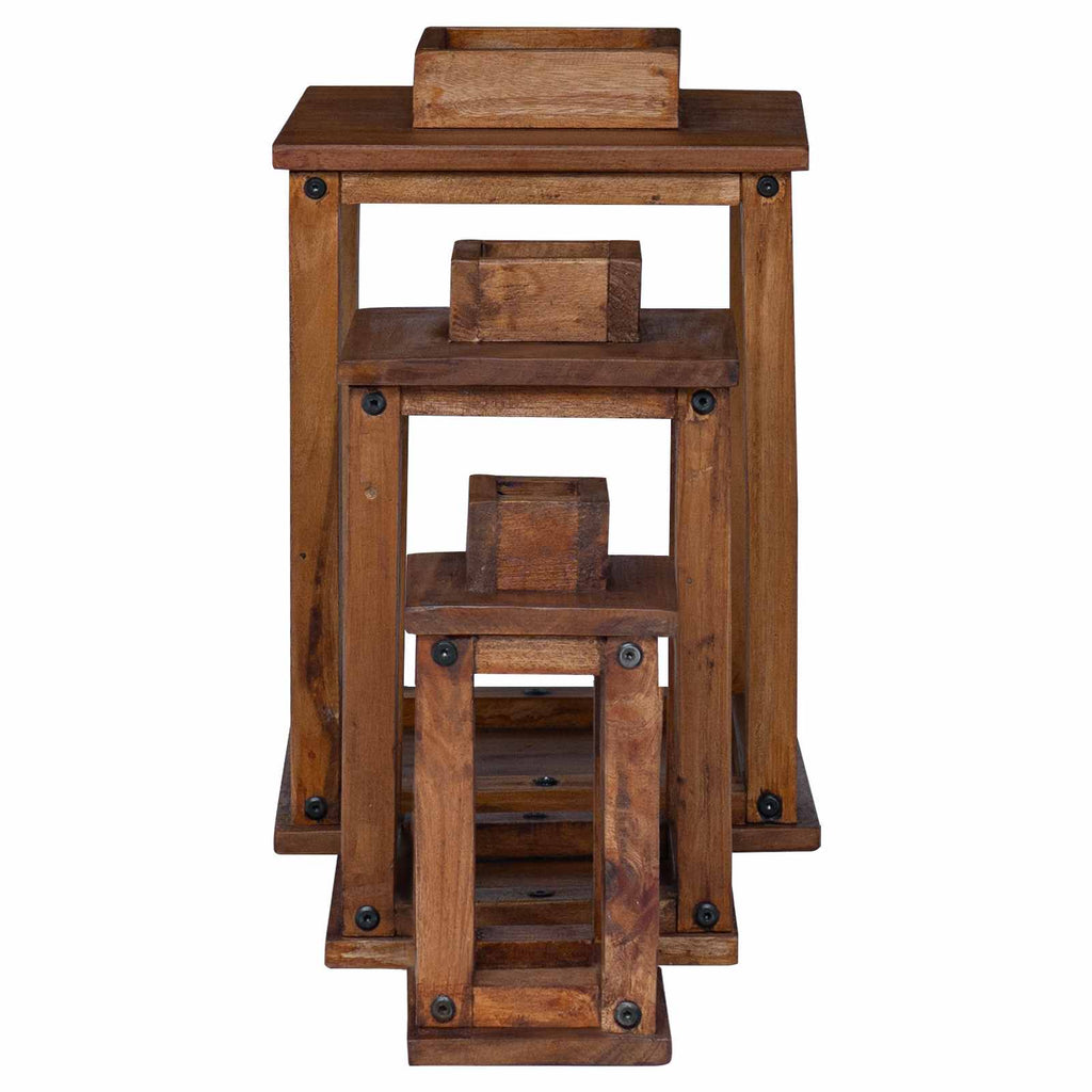Farol 3 pcs Natural Madera de Caoba
