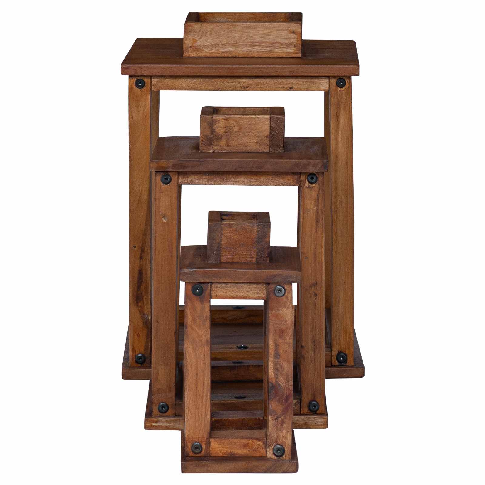 Farol 3 pcs Natural Madera de Caoba