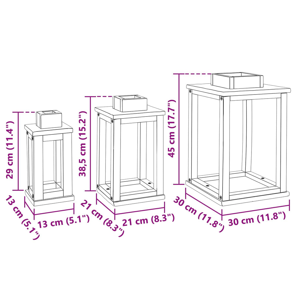 Farol 3 pcs Natural Madera de Caoba