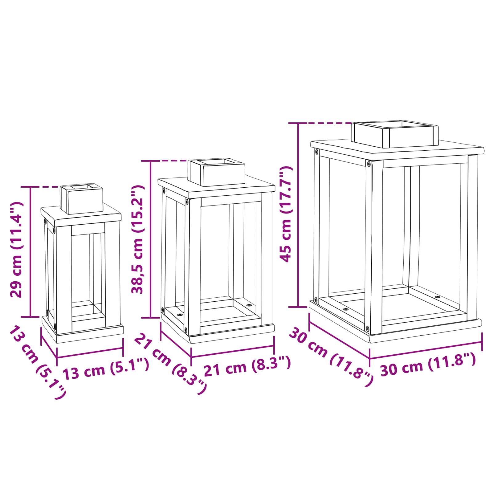Farol 3 pcs Natural Madera de Caoba