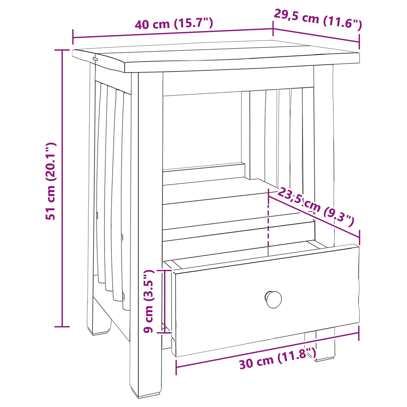 Mesita de Noche Marrón 30 x 30 x 47 cm Madera sólida recuperada