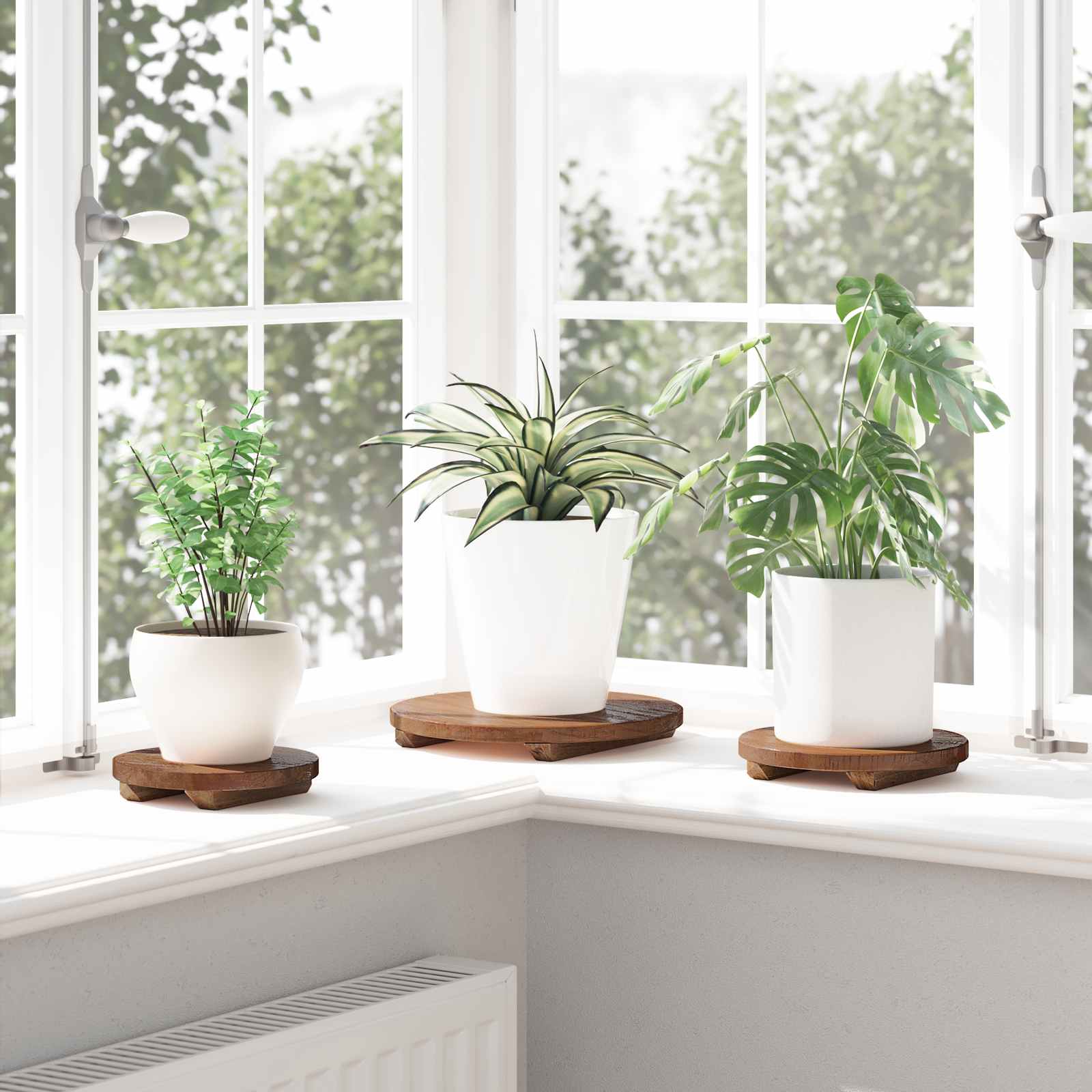 Taburete de Planta 3 pcs Marrón Madera de Caoba