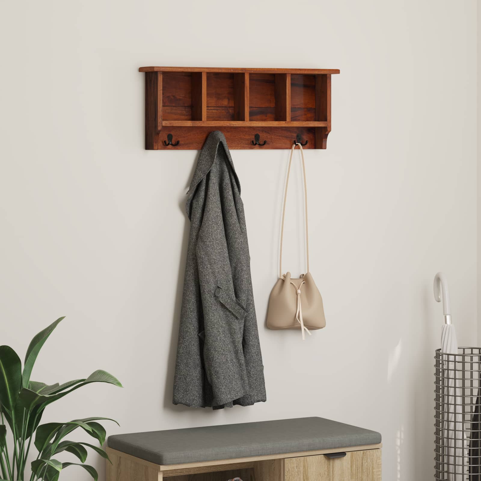 Percha Marrón 70 x 11 x 27 cm Madera de Caoba Sólida