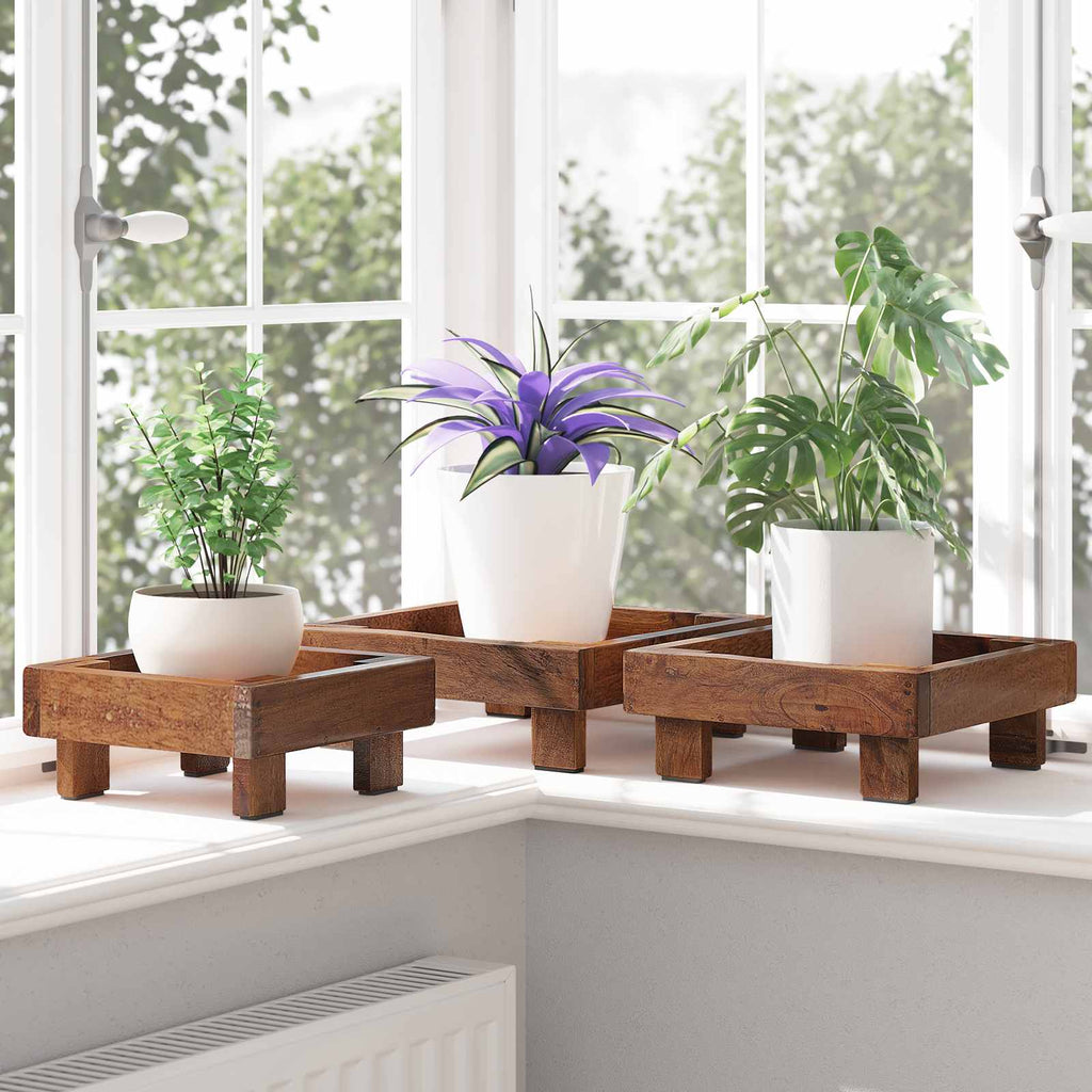 Soporte de plantas 3 pcs Marrón Madera de Caoba