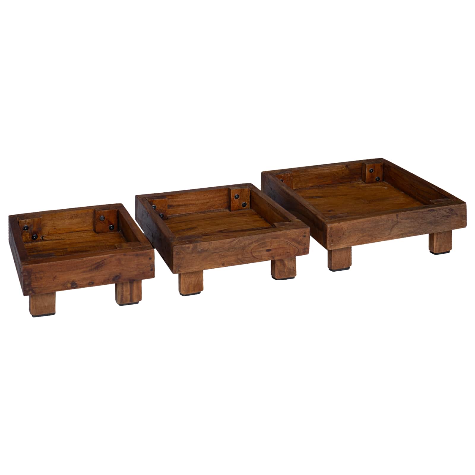 Soporte de plantas 3 pcs Marrón Madera de Caoba