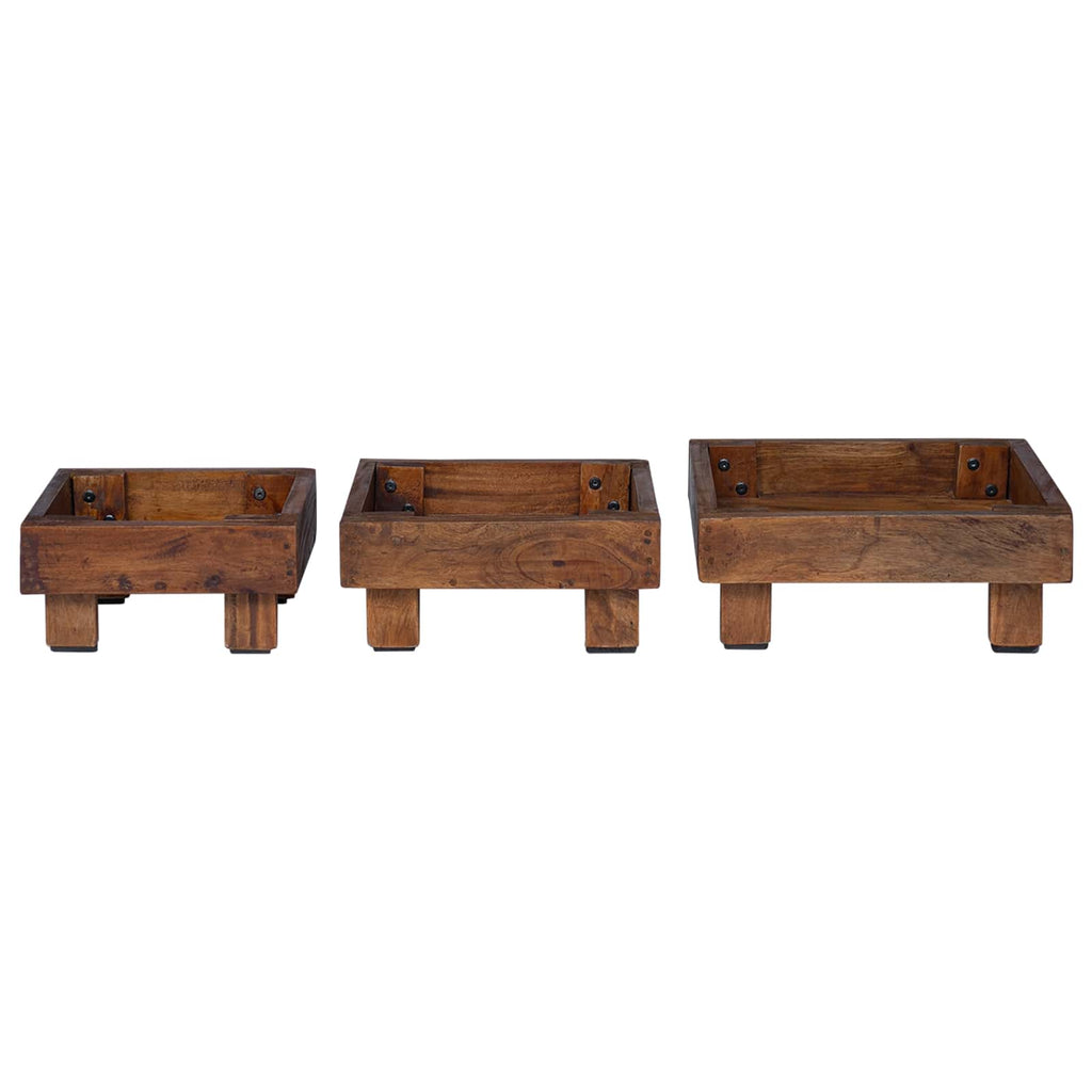 Soporte de plantas 3 pcs Marrón Madera de Caoba