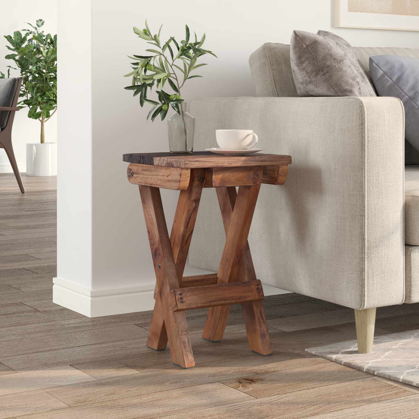 Taburete Natural 30 x 30 x 48 cm Madera maciza recuperada