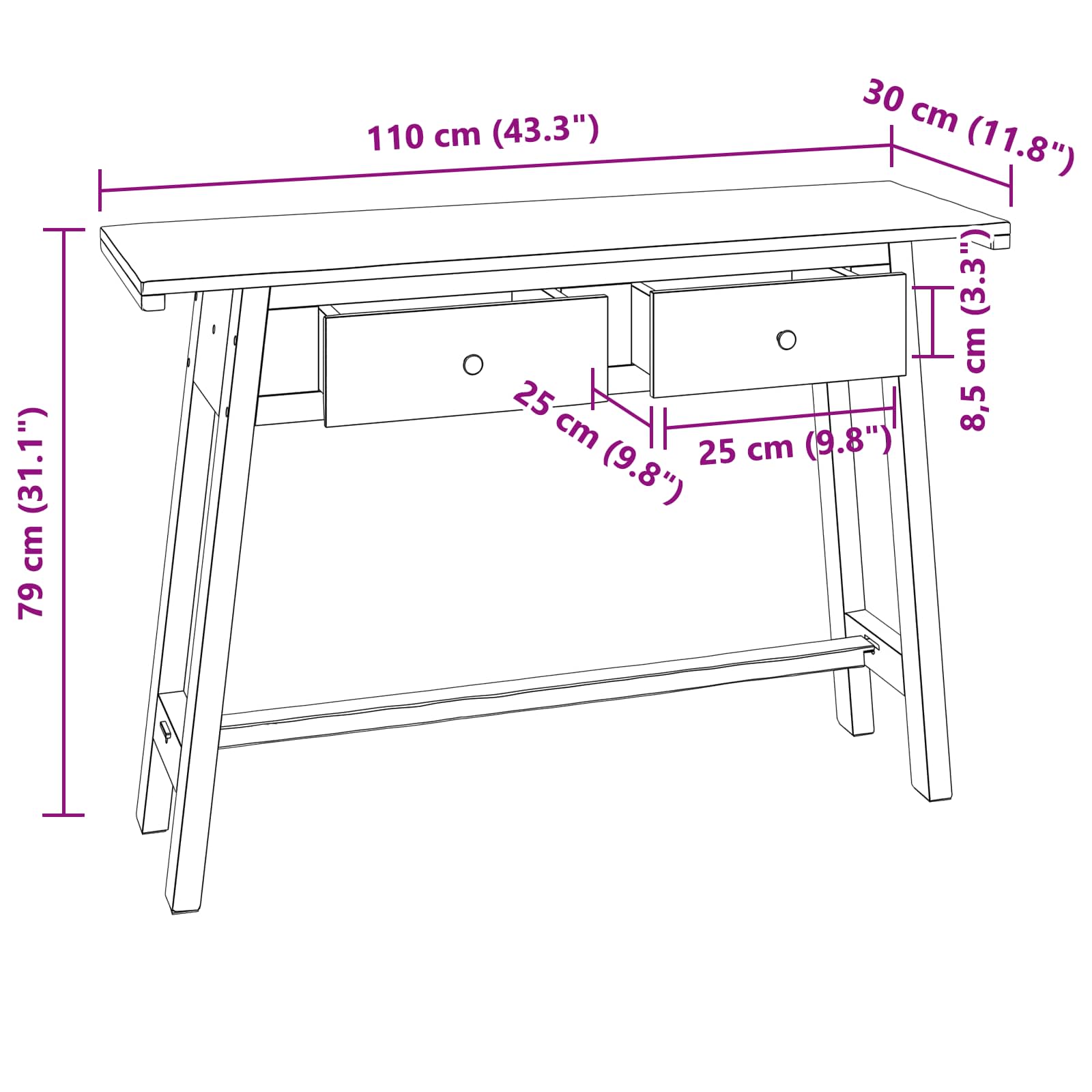 Escritorio Marrón 110 x 30 x 79 cm Madera de Caoba Sólida