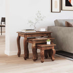Mesa Nido 3 pcs Marrón Madera maciza de Caoba