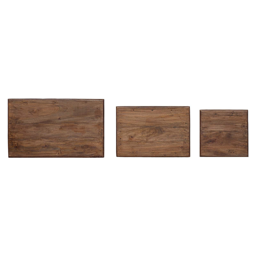 Mesa Nido 3 pcs Marrón Madera maciza de Caoba