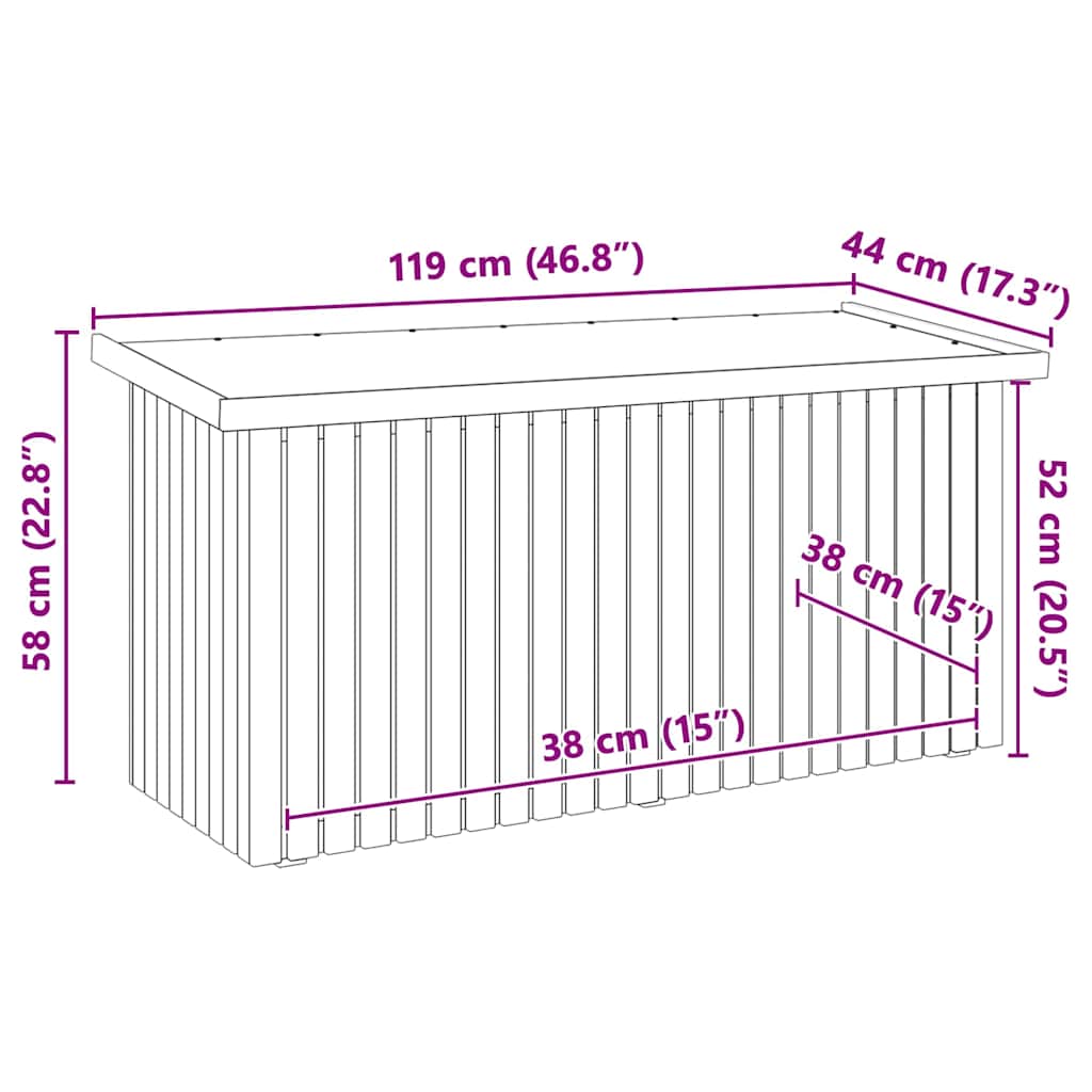 Arca de Armazenamento para Jardim Natural 119 x 44 x 58,5 cm
