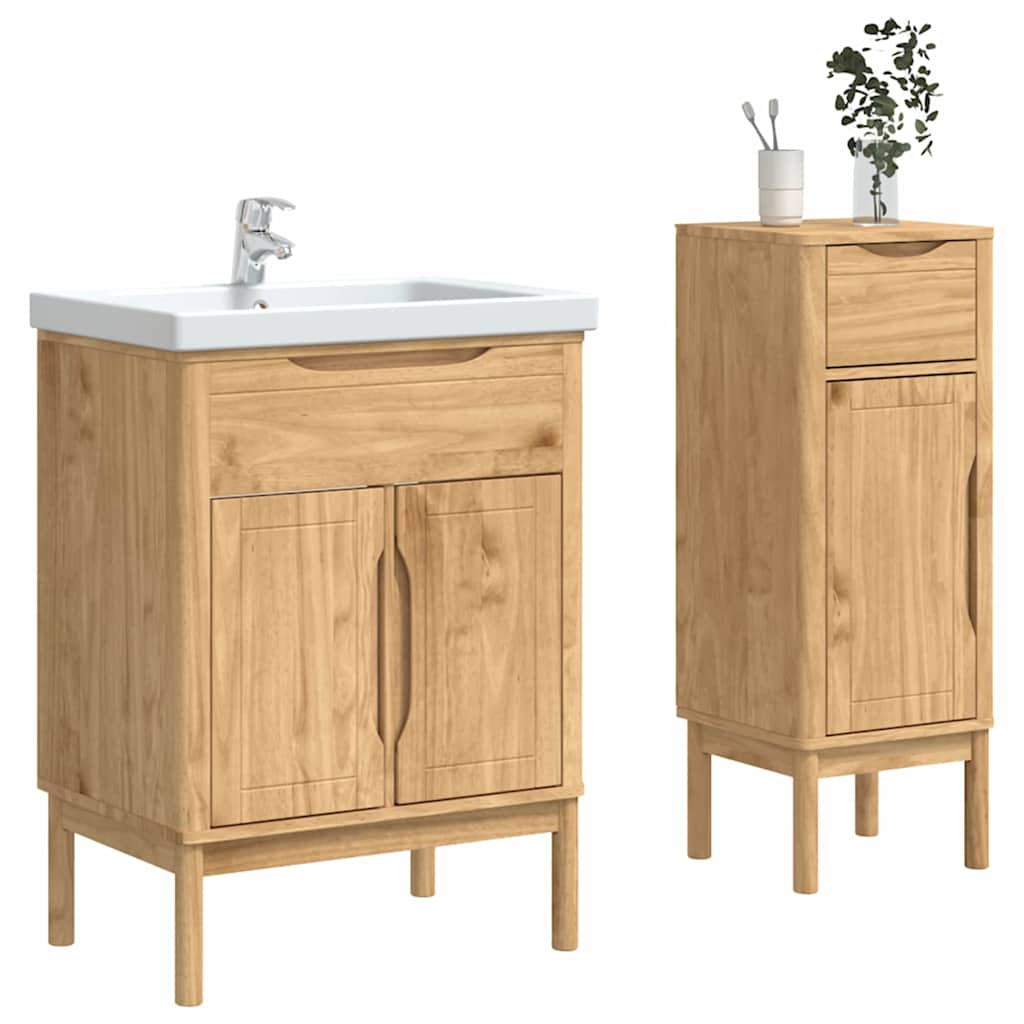 Juego de muebles de baño con cajón FLORO 2 pcs Marrón cera