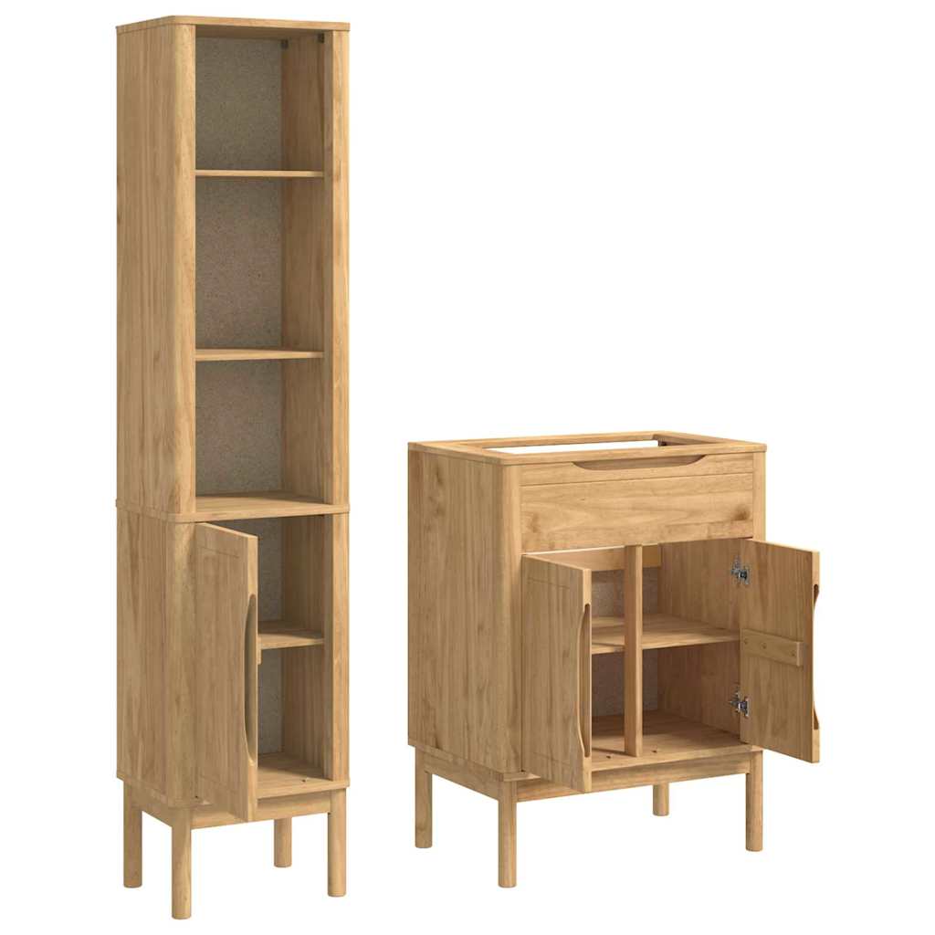 Juego de muebles de baño con estante FLORO 2 pcs Marrón cera