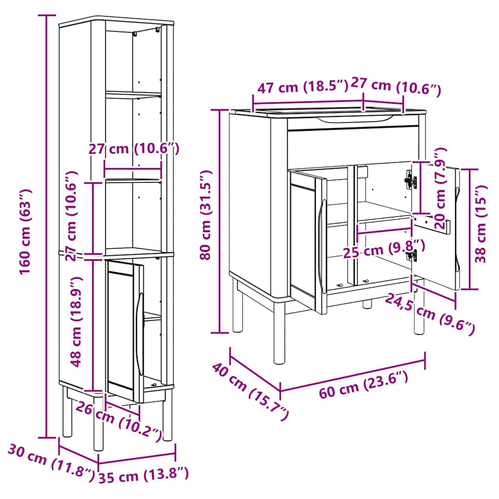 Juego de muebles de baño con estante FLORO 2 pcs Marrón cera