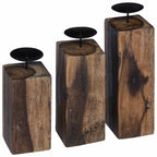 Porta velas 3 pcs Natural Madera maciza recuperada