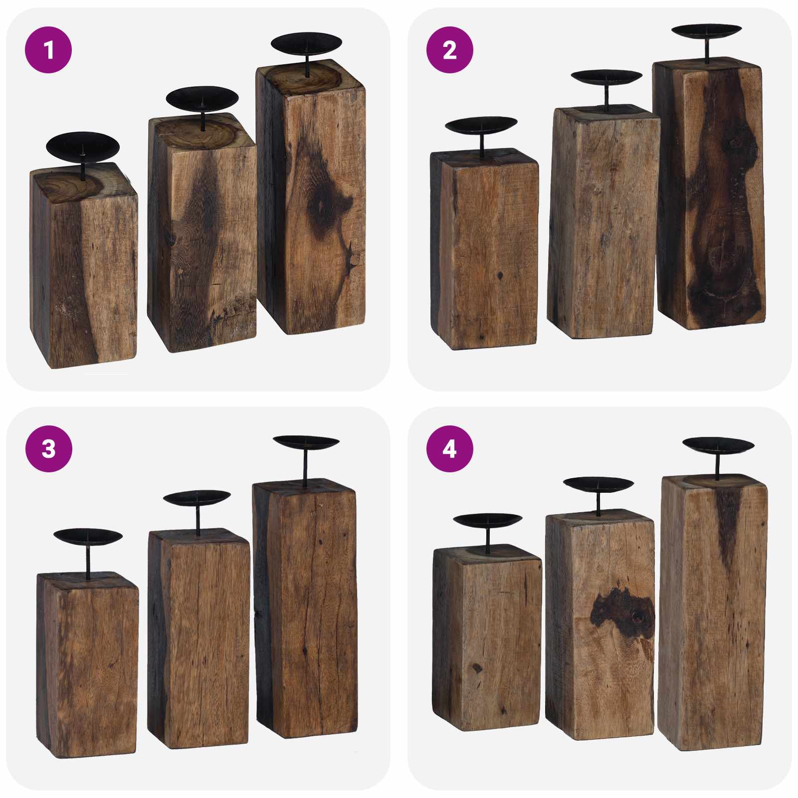 Porta velas 3 pcs Natural Madera maciza recuperada