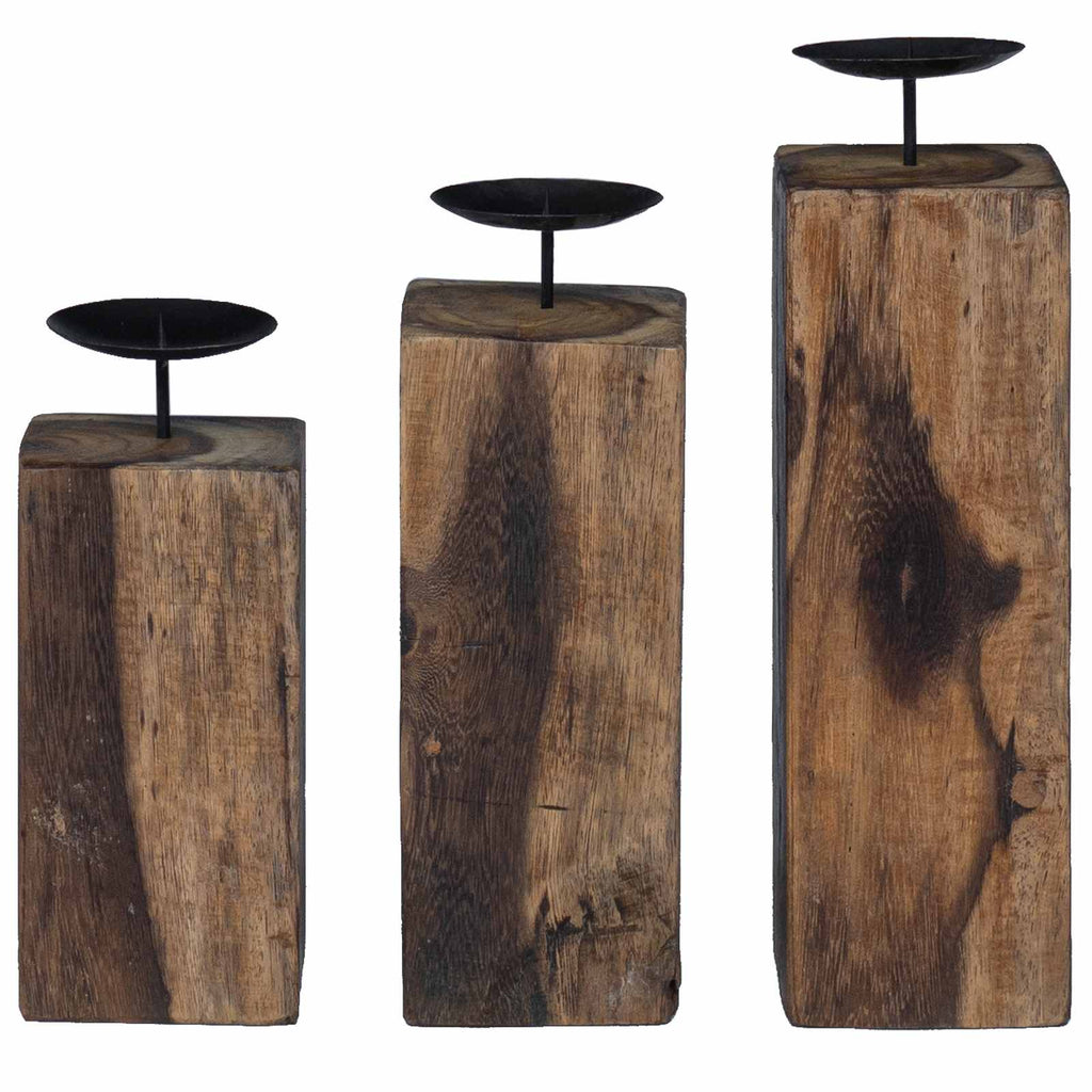 Porta velas 3 pcs Natural Madera maciza recuperada