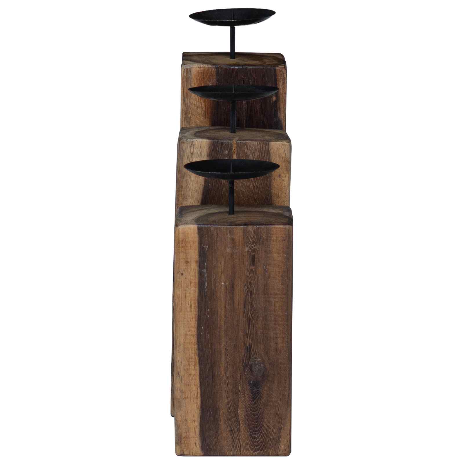 Porta velas 3 pcs Natural Madera maciza recuperada