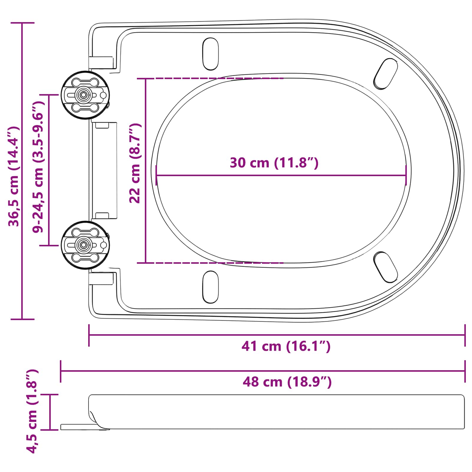 Asiento de WC Ajustable 48 x 36,5 x 4,5 cm Polipropileno