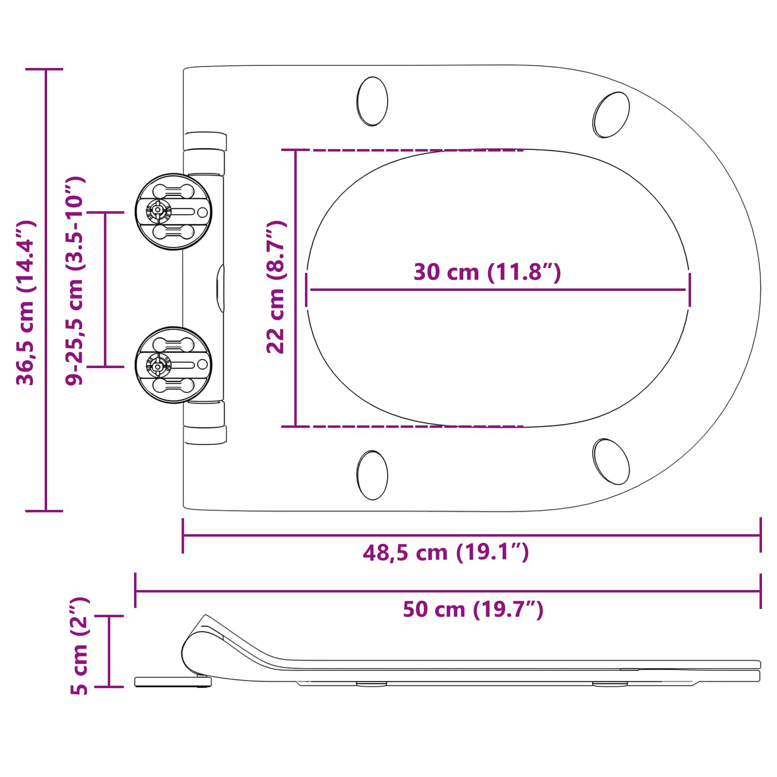 Asiento de WC Ajustable 50 x 36,5 x 5 cm Polipropileno