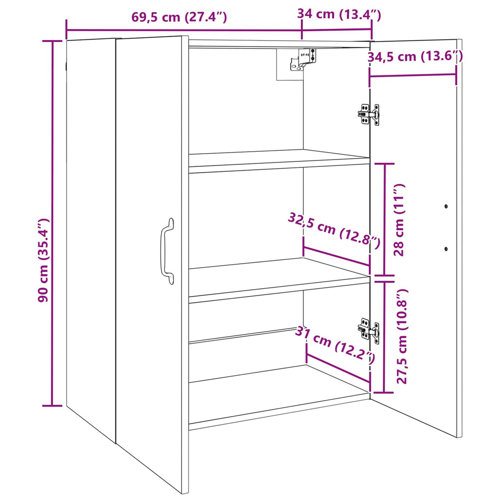 Armario de Pared Madera vieja 69,5 x 34 x 90 cm