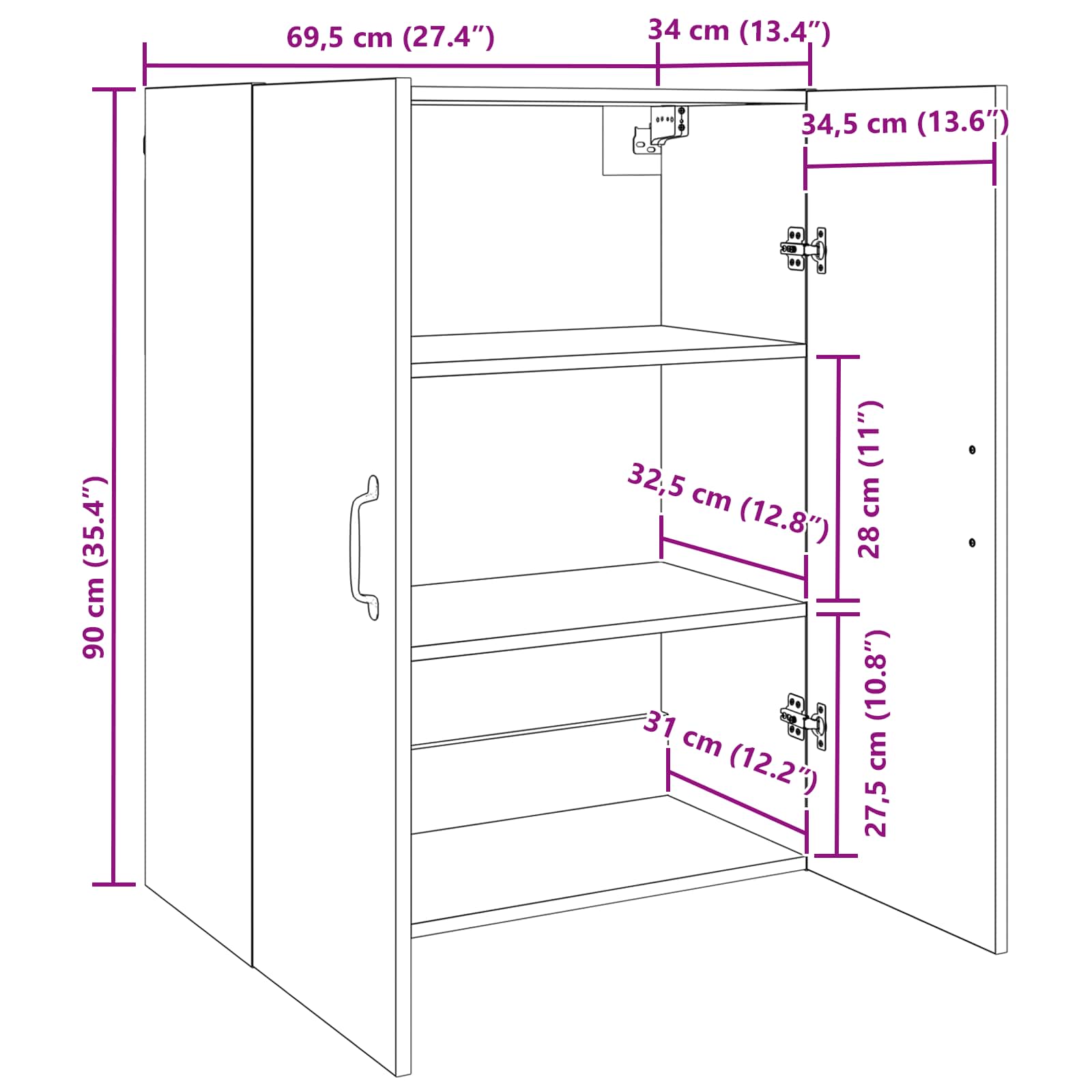 Armario de Pared Madera vieja 69,5 x 34 x 90 cm