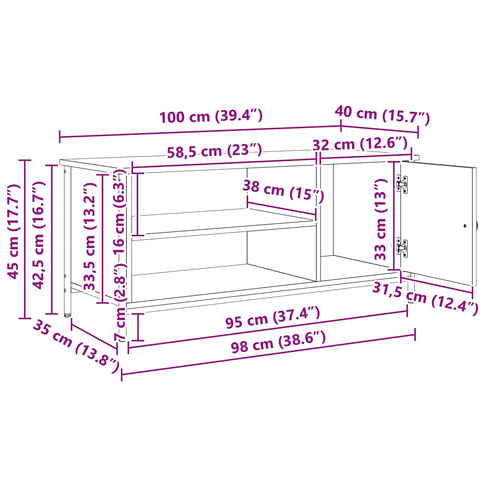 Gabinete de TV Madera Vieja 100 x 40 x 45 cm