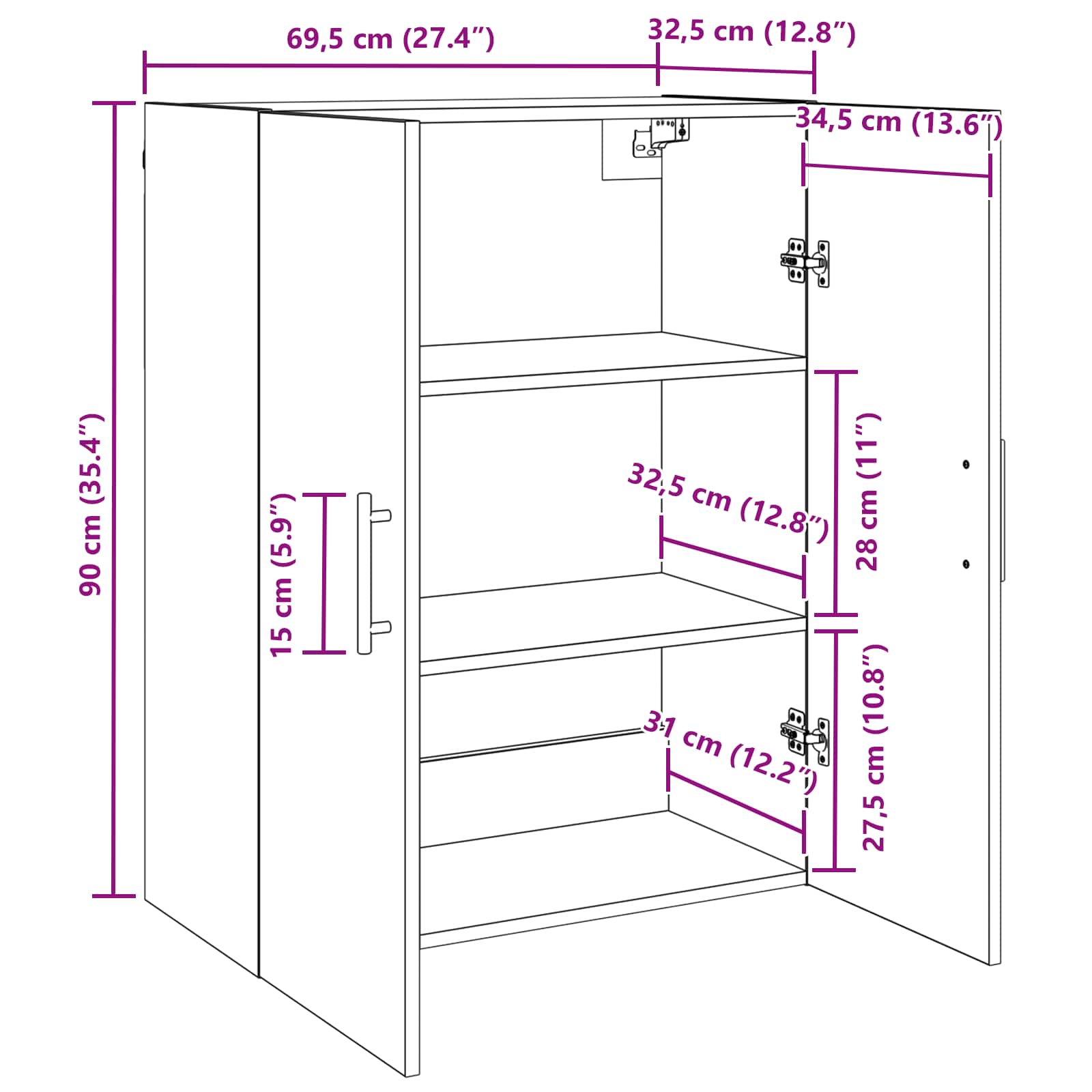 Armario de Pared Madera vieja 69,5 x 34 x 90 cm