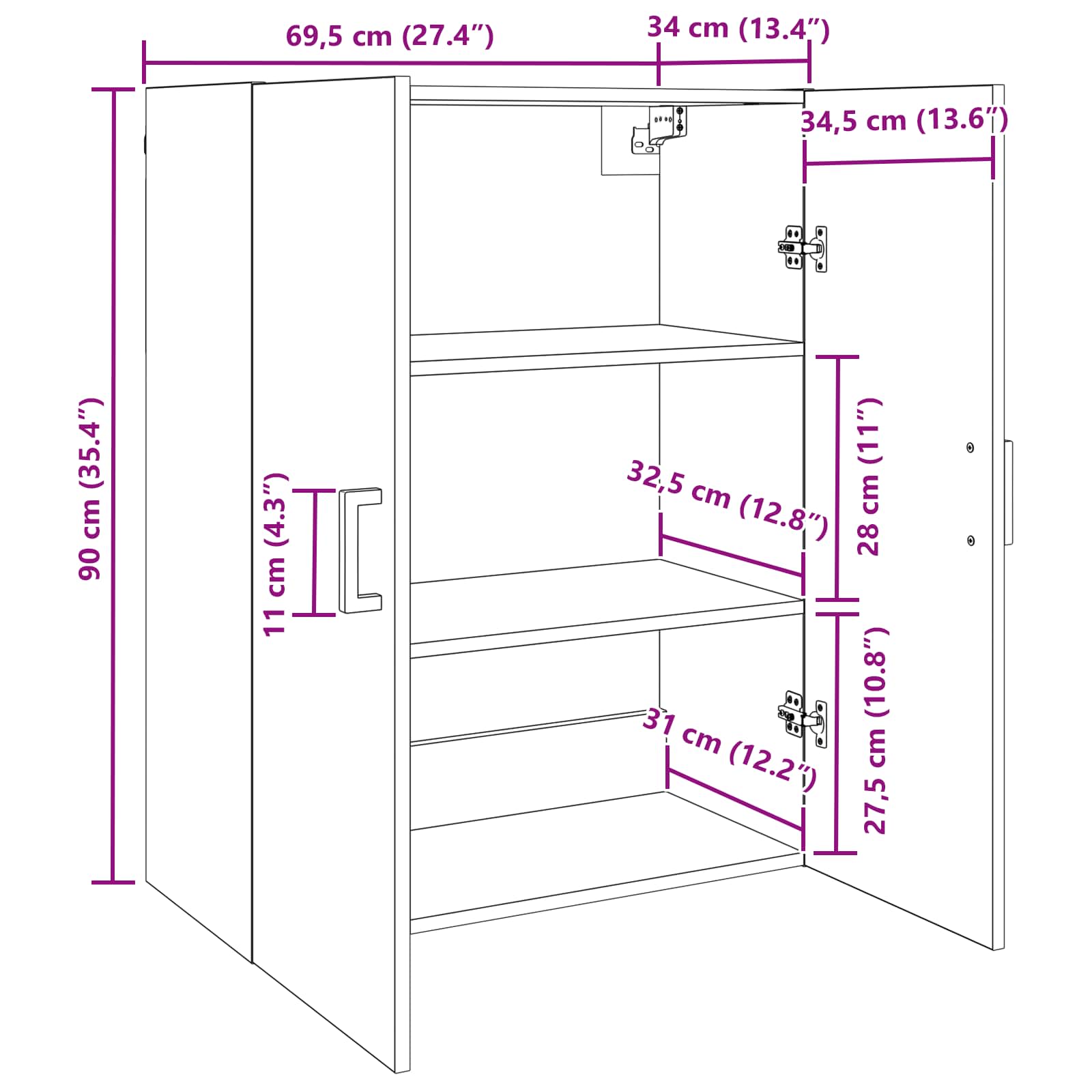 Armario de Pared Madera vieja 69,5 x 34 x 90 cm