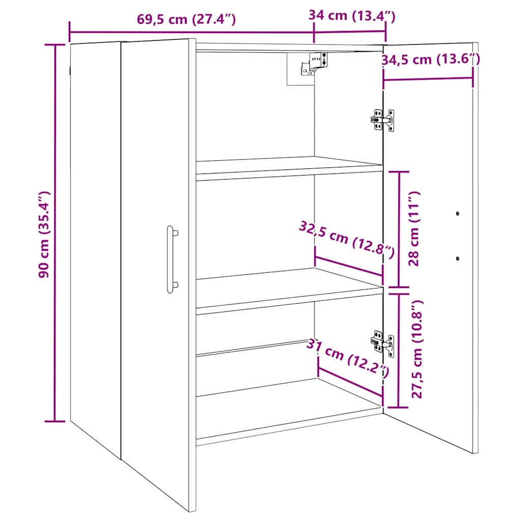 Armario de Pared Madera vieja 69,5 x 34 x 90 cm