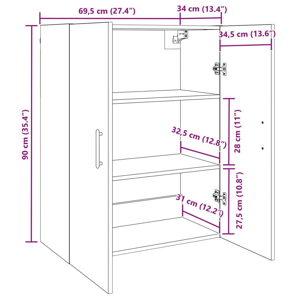 Armario de Pared Madera vieja 69,5 x 34 x 90 cm