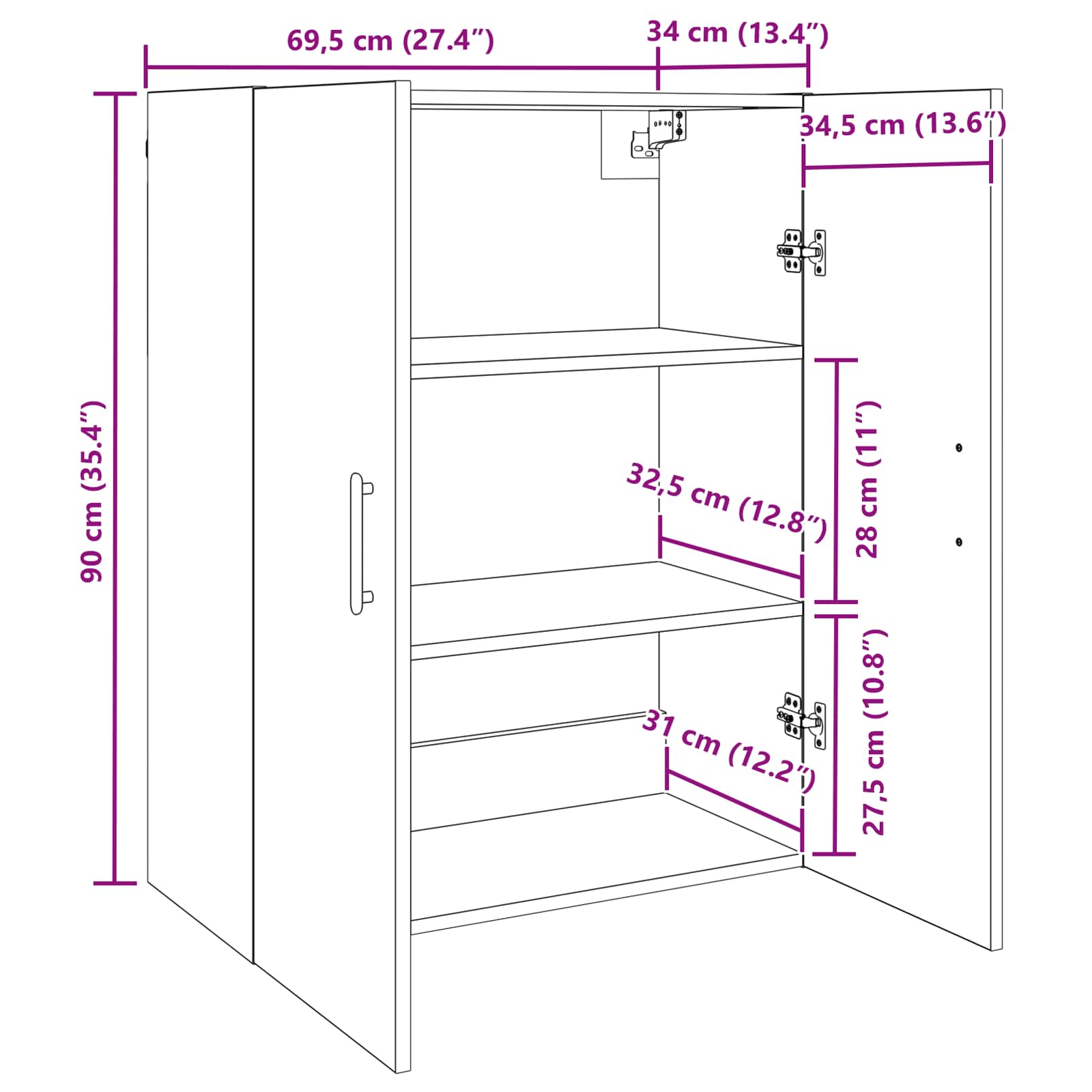 Armario de Pared Madera vieja 69,5 x 34 x 90 cm