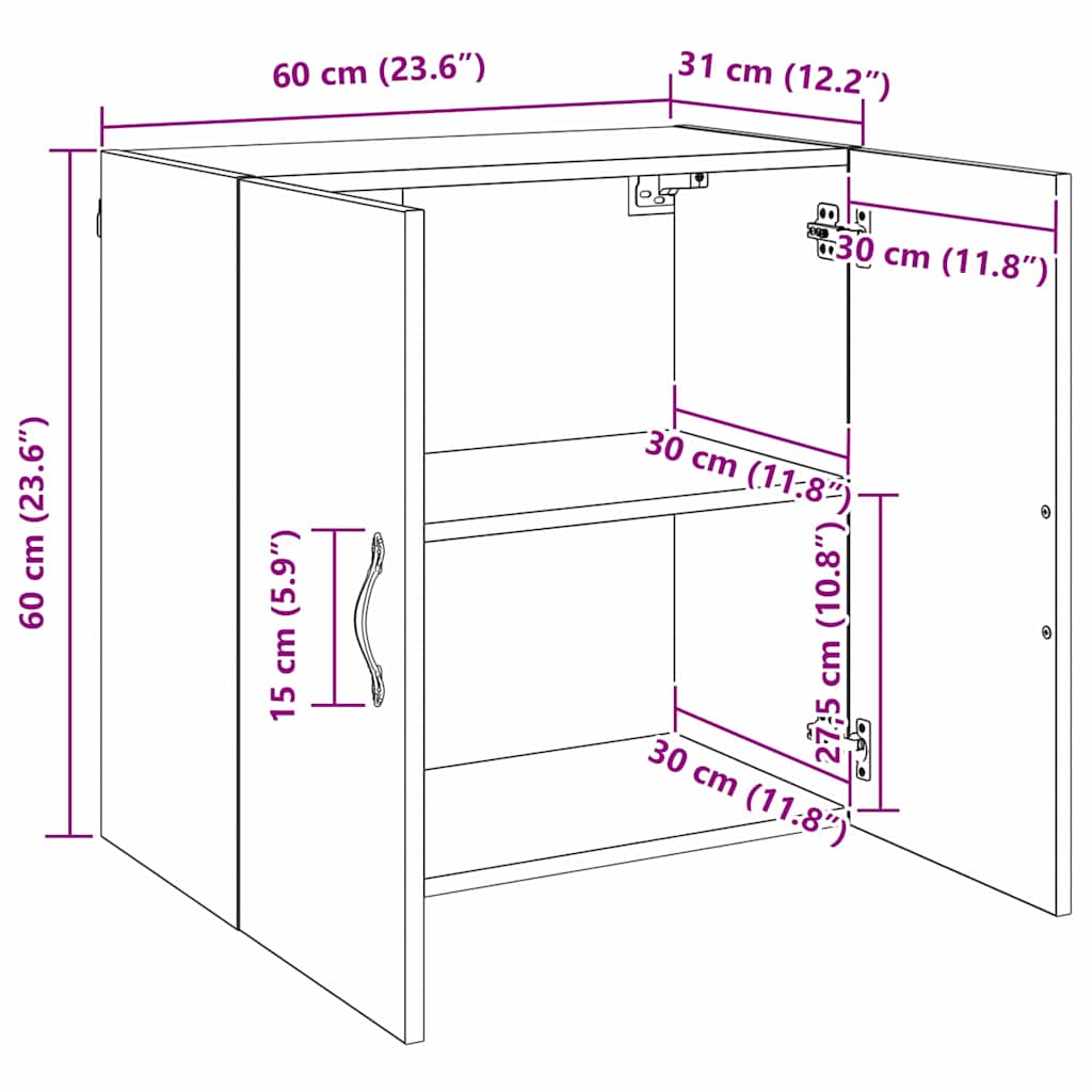 Armario de pared Madera vieja 60 x 31 x 60 cm