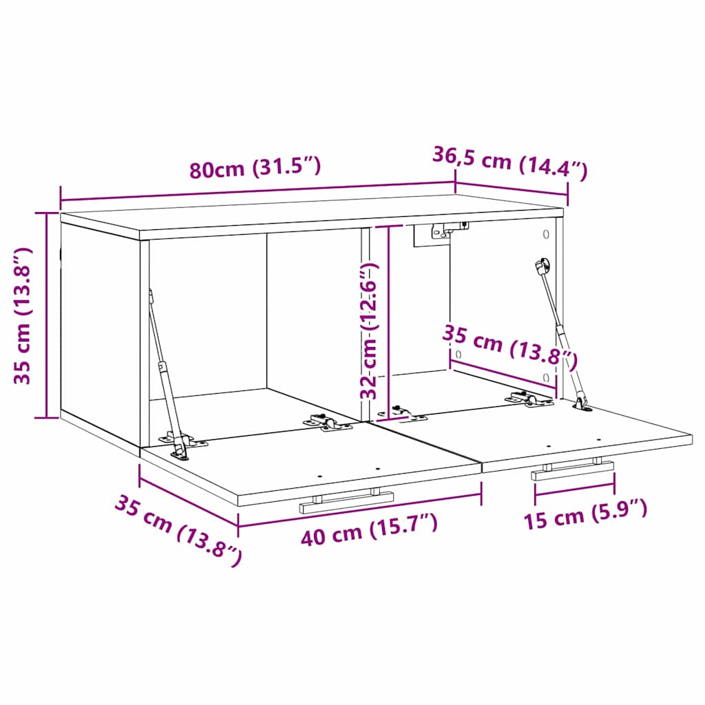Mueble de pared Roble negro 80 x 36.5 x 35 cm