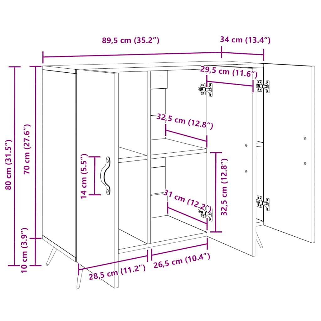 Aparador Madera vieja 89,5 x 34 x 80 cm Madera de ingeniería