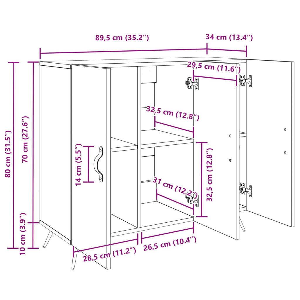Aparador Madera vieja 89,5 x 34 x 80 cm Madera de ingeniería