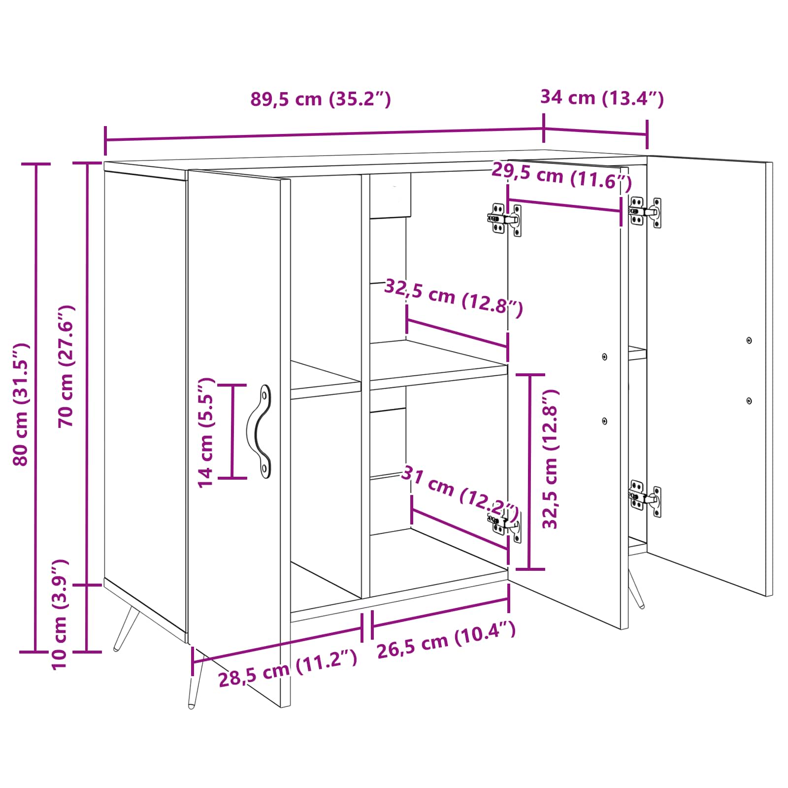 Aparador Madera vieja 89,5 x 34 x 80 cm Madera de ingeniería