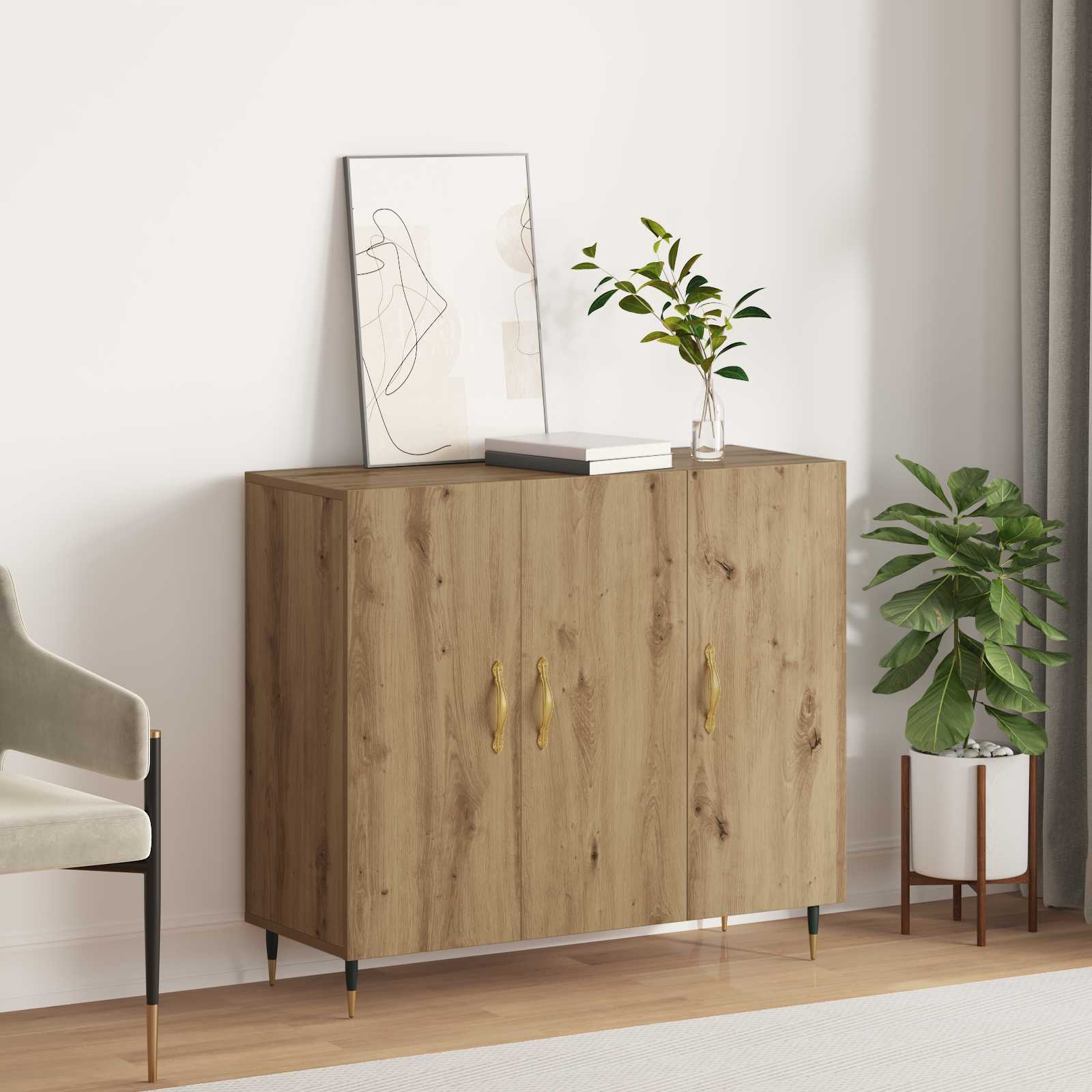 Engineered Wood Oak Sideboard 80 x 40 x 75 cm