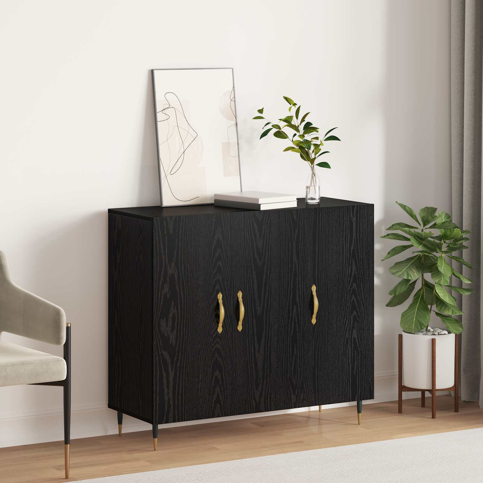 Black Oak Sideboard 80 x 40 x 75 cm Engineered Wood