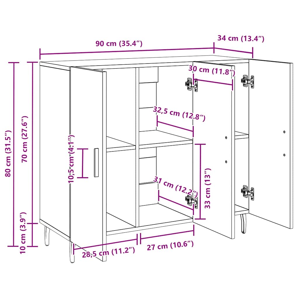 Aparador Madera vieja 90 x 34 x 80 cm Madera de ingeniería