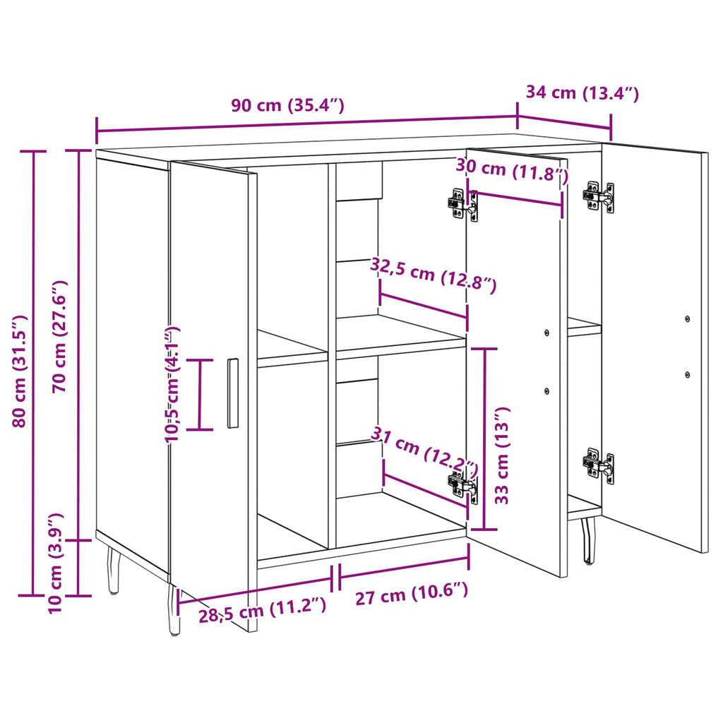 Aparador Madera vieja 90 x 34 x 80 cm Madera de ingeniería
