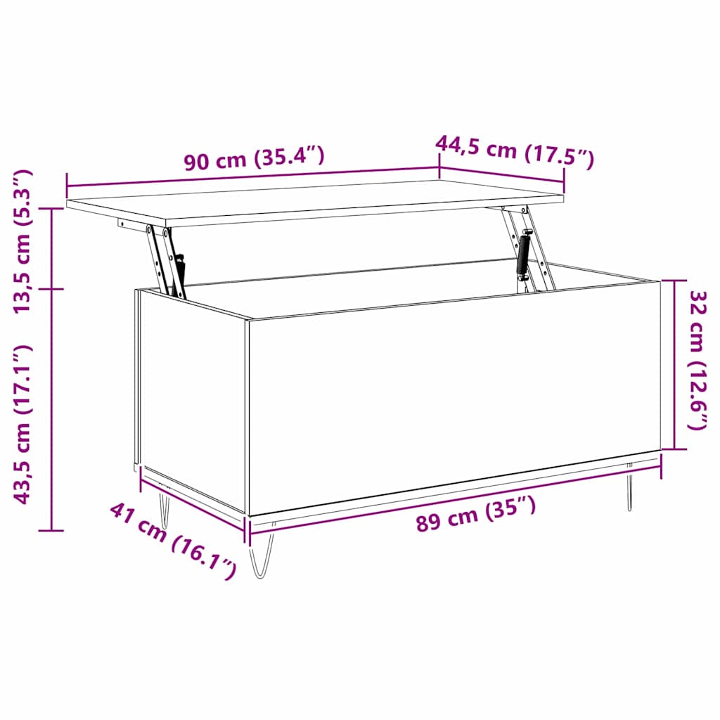 Mesa de Café Roble negro 90 x 44.5 x 45 cm Madera contrachapada