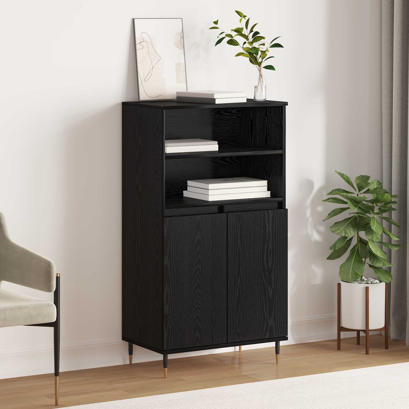 Alacena Negro 60 x 36 x 110 cm Madera contrachapada