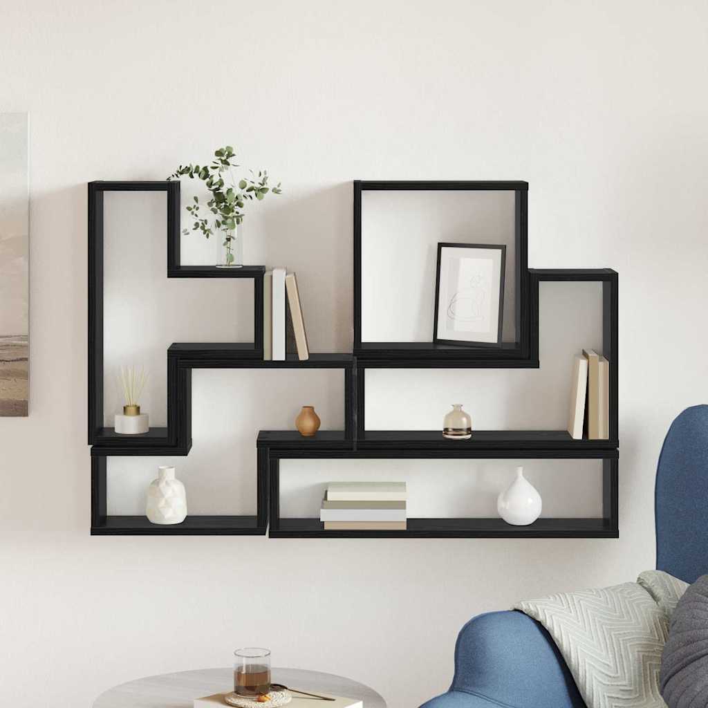 Estante de pared con almacenamiento Roble Negro 96 x 12 x 64 cm