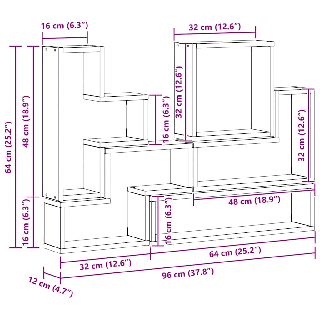 Estante de pared con almacenamiento Roble Negro 96 x 12 x 64 cm