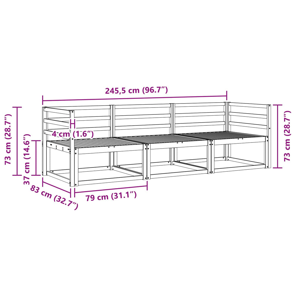 Conjunto de sofás de exterior 3 pcs Blanco 245,5 x 83 x 73 cm