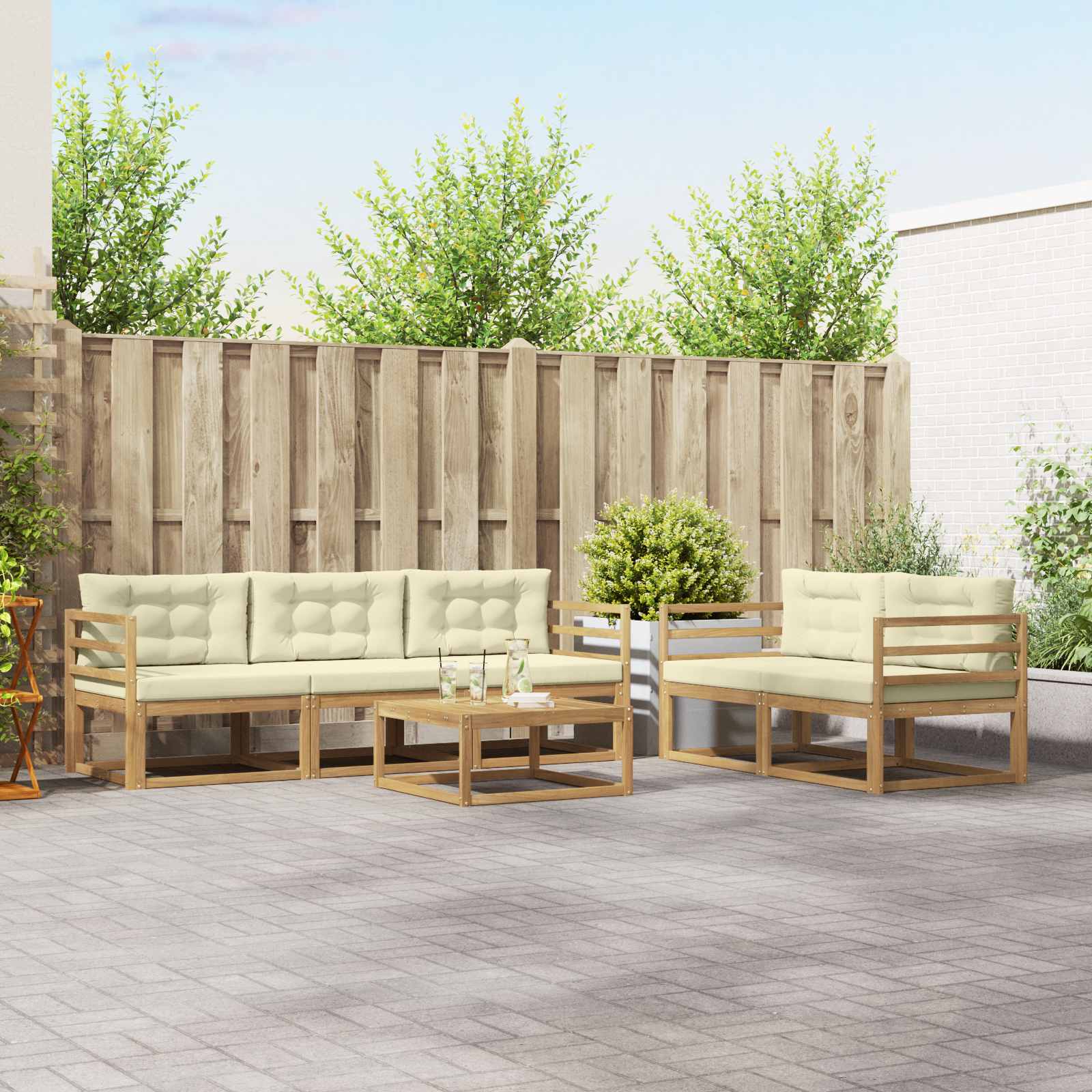 Conjunto de sofás de exterior con cojín 6 pcs Blanco y Crema