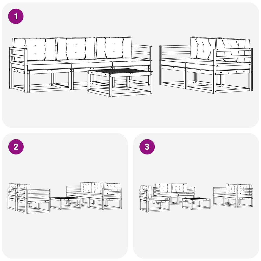 Conjunto de sofás de exterior con cojín 6 pcs Blanco y Crema