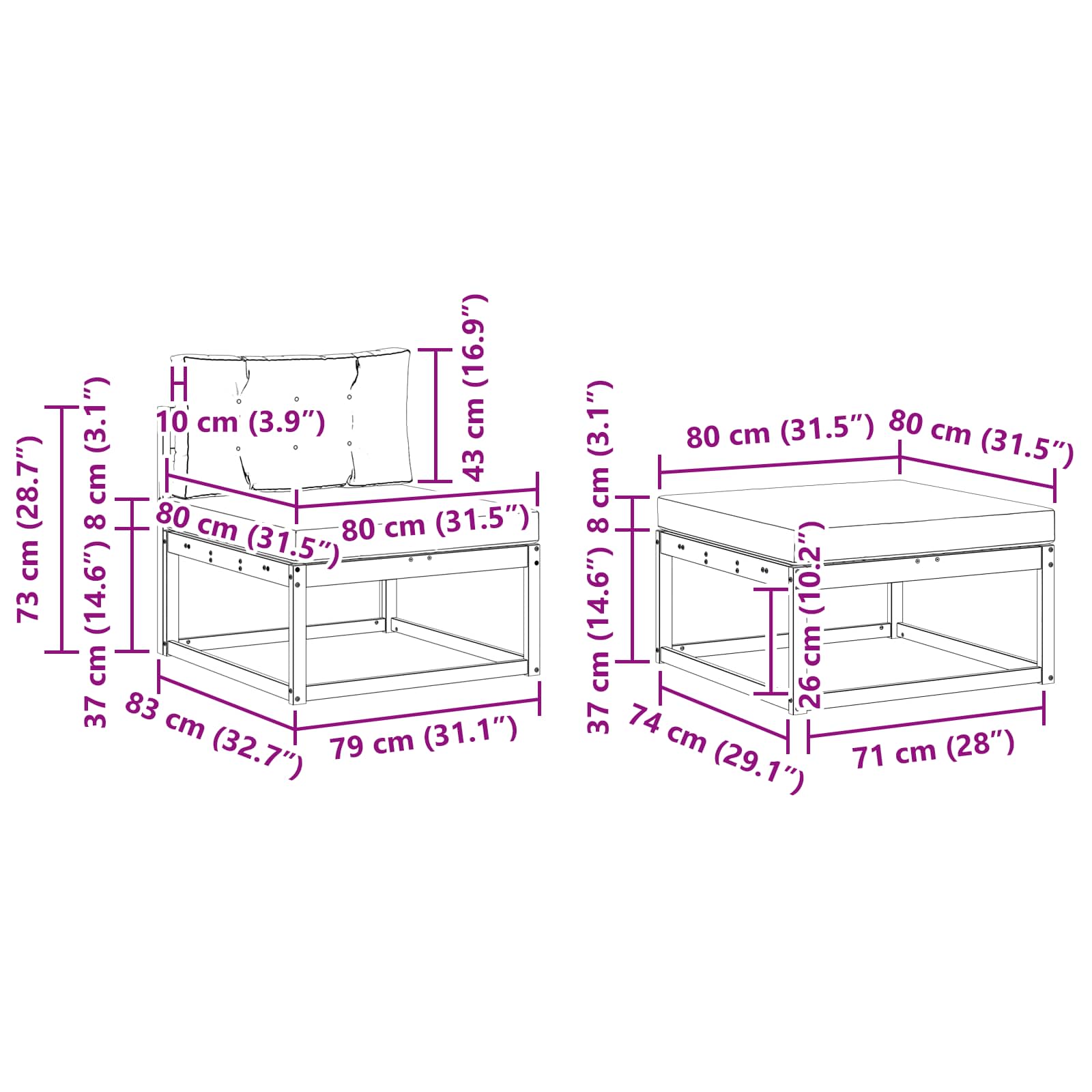 Conjunto de sofás de exterior 4 pcs Blanco y Antracita